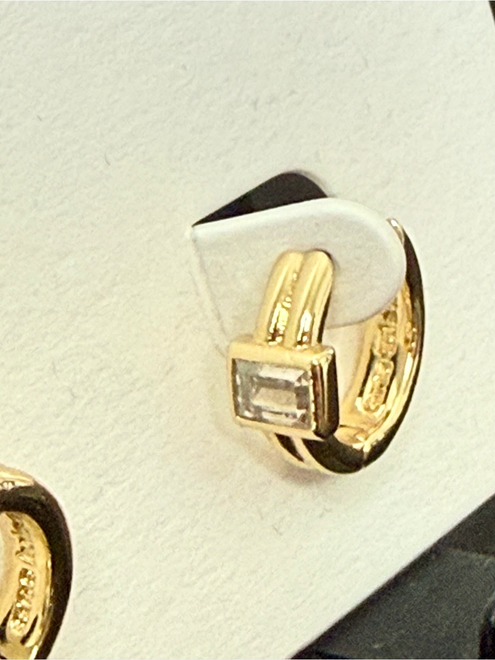 Ana Luisa Gold-Tone Huggie Hoop Earring with Clear Rectangular Stone